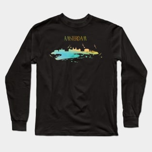 Amsterdam Watercolor Skyline Long Sleeve T-Shirt